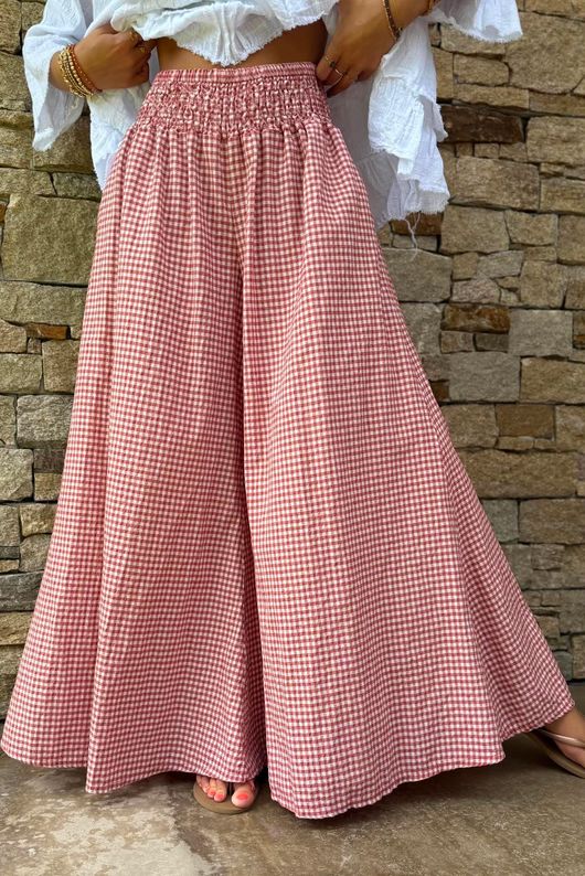 Arbi Gingham Palazzo Pant Indian Red